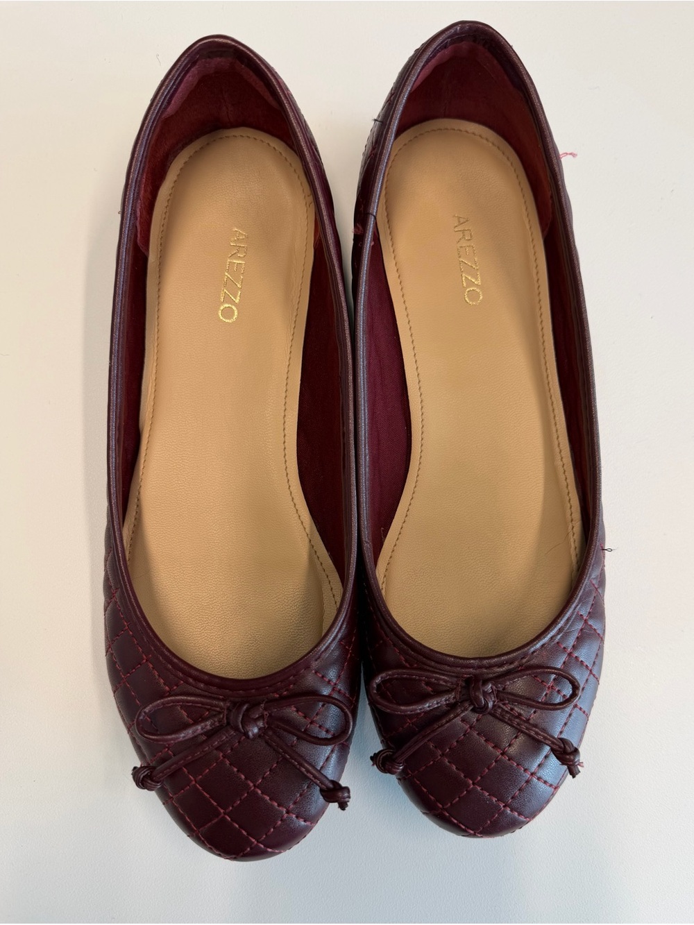 Arezzo Quilted Ballet Flats in Burgundy/Maroon